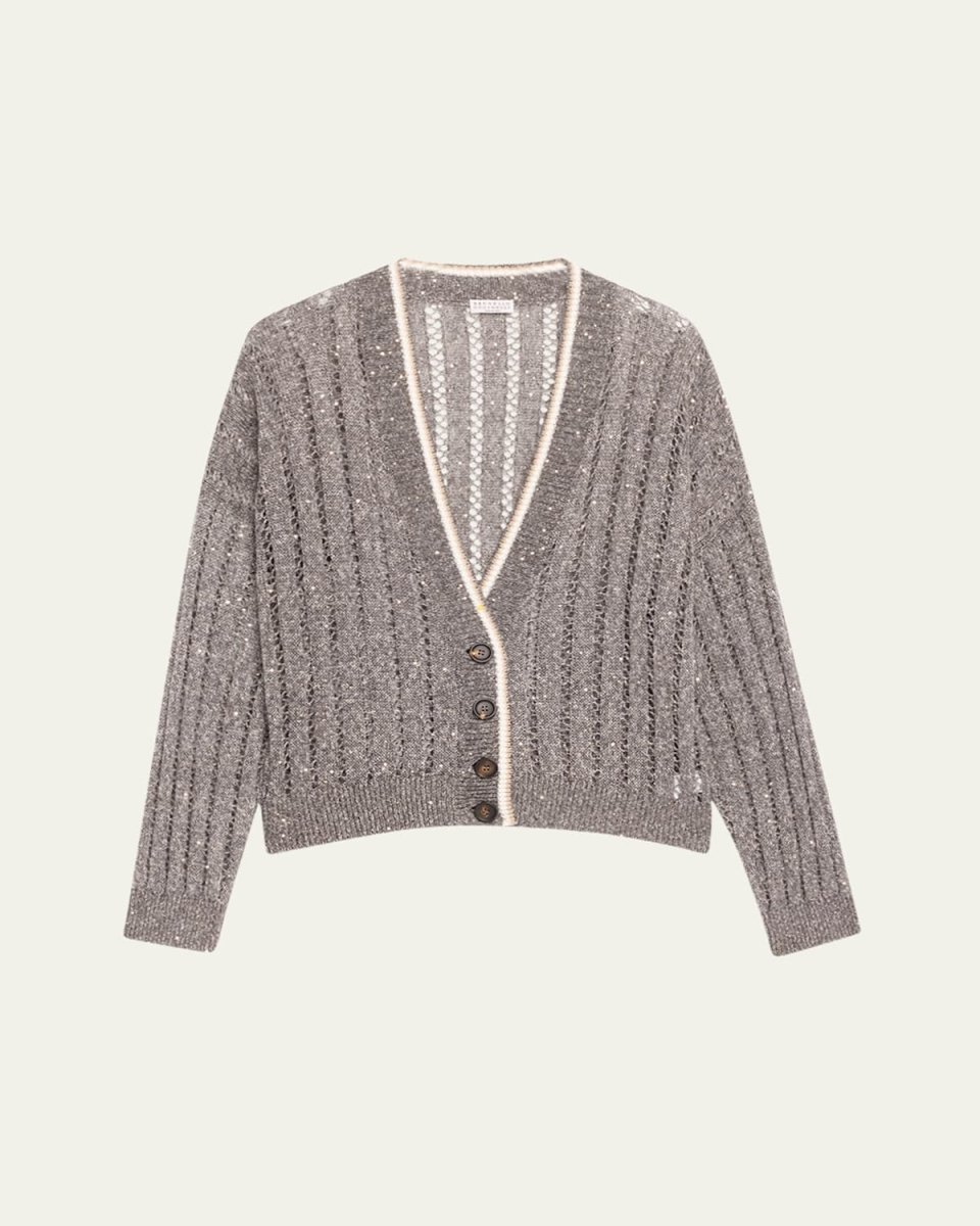 Micro Sequined Linen French Riveria Cardigan